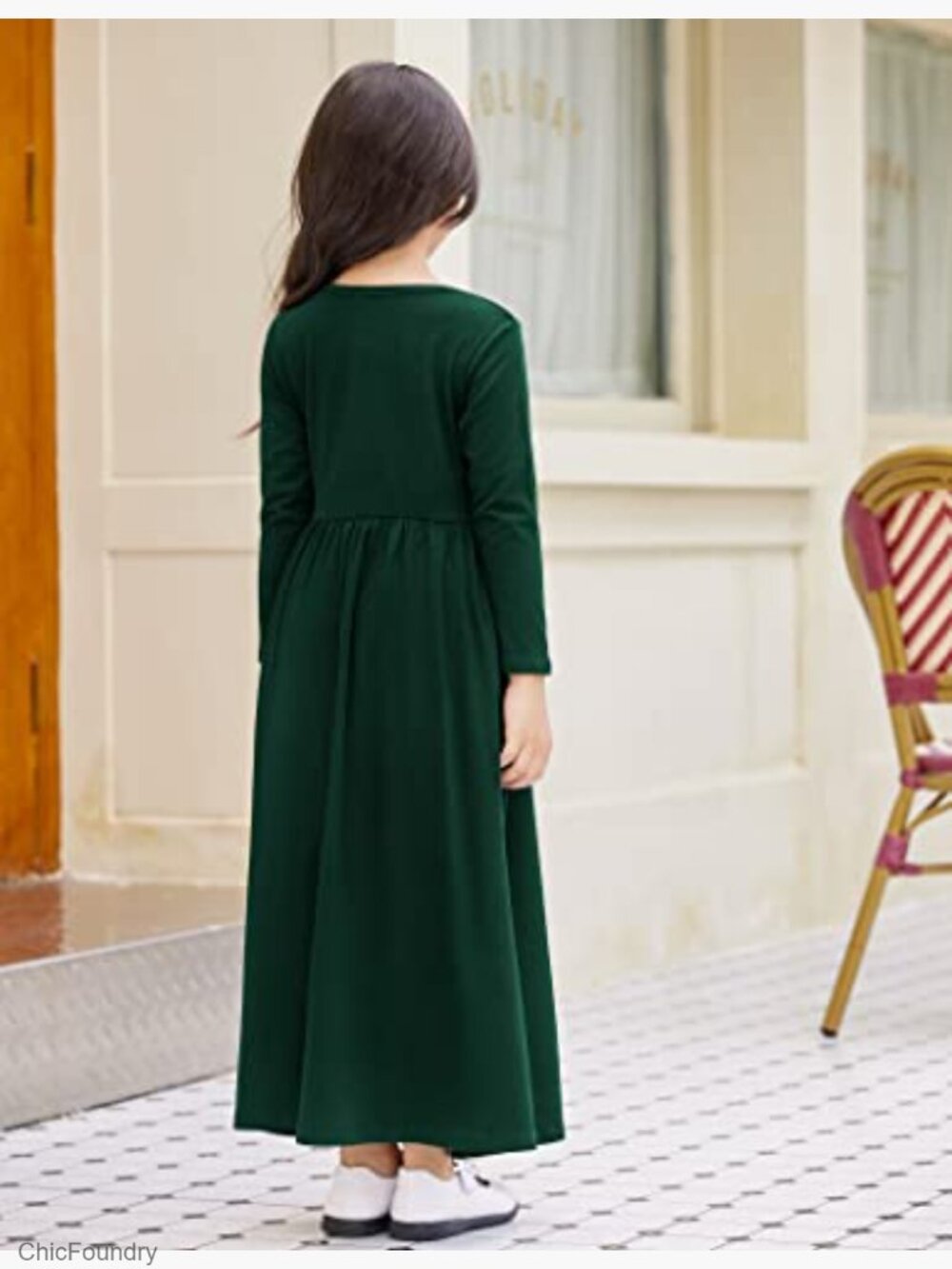 Girls Casual Maxi Dress with Pockets Long Sleeve A-Line - Picture 4 of 7